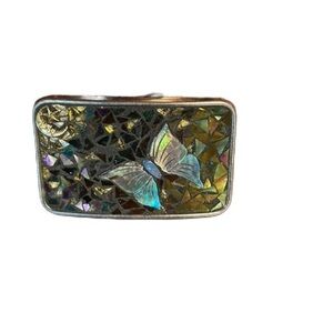 Paul Pearman signed and numbered belt buckle. Abalone and opal   Butterfly moon